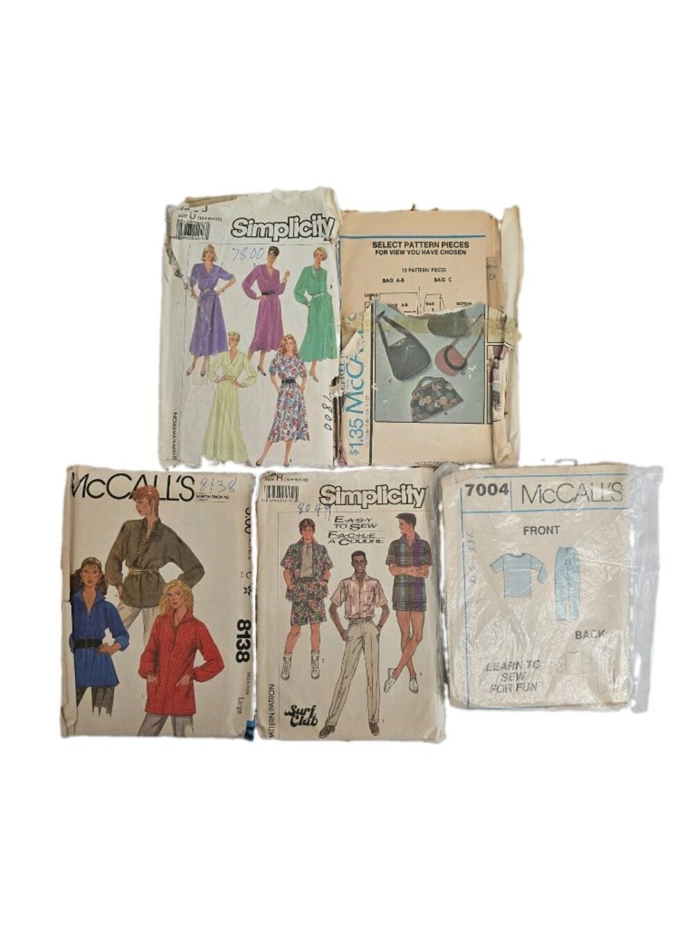 Vintage MIXED LOT OF 5 Simplicity & McCall Sewing Patterns 7800 8148 8049 7004…